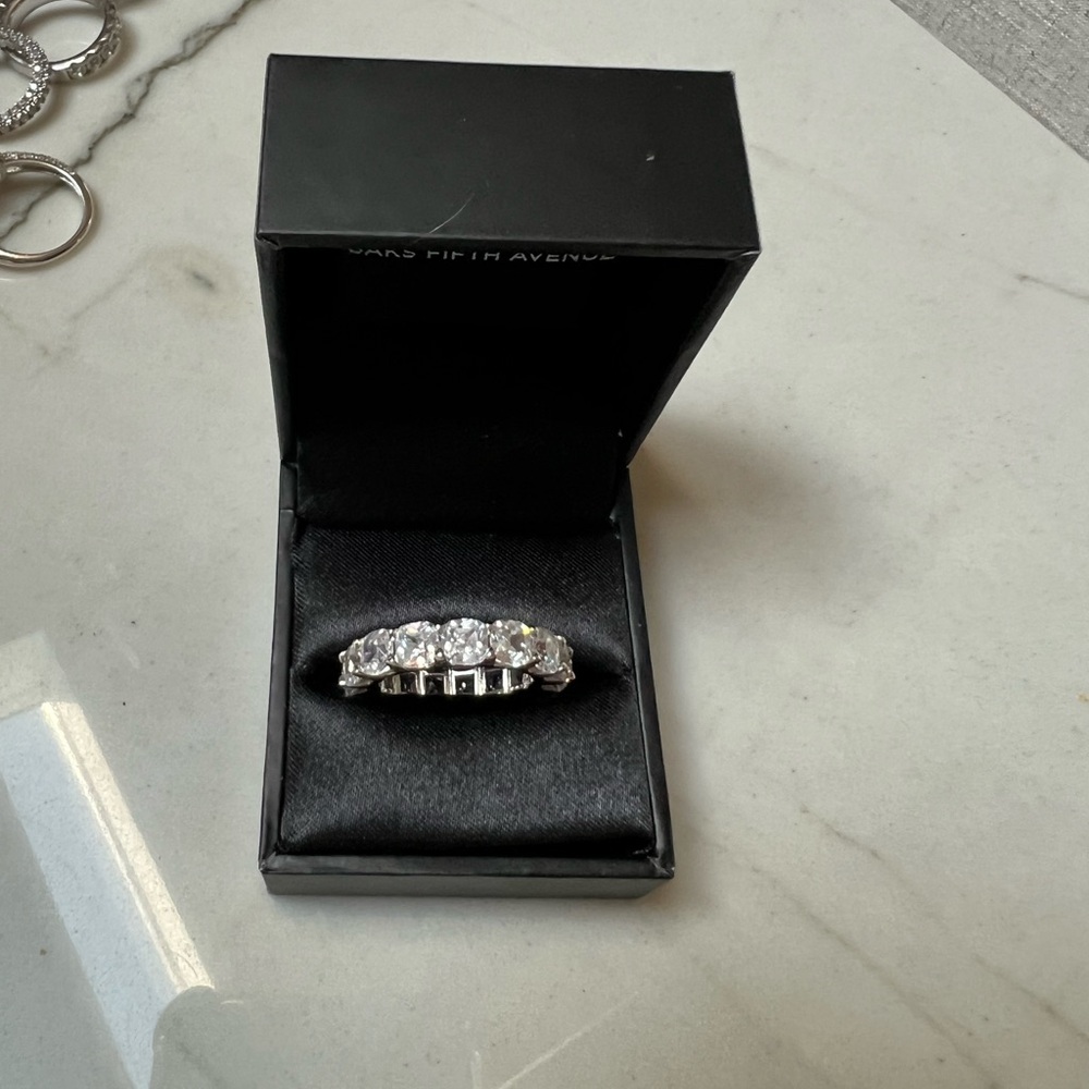 Elegant Silver Band with Clear Stones eternity band stones all the  way around